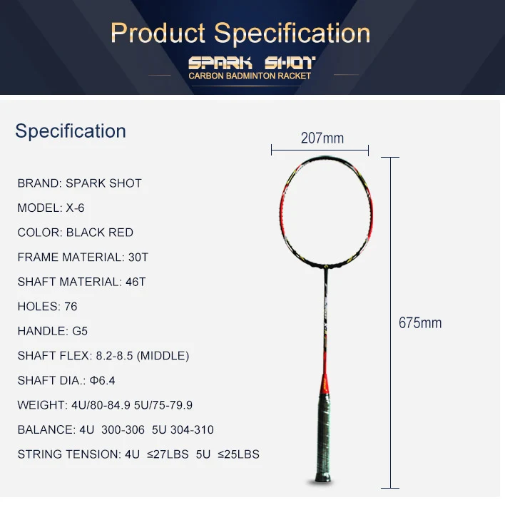 Rilha de badminton de badminton de alto módulo com eixo de 6,4 mm: potência e precisão em cada balanço